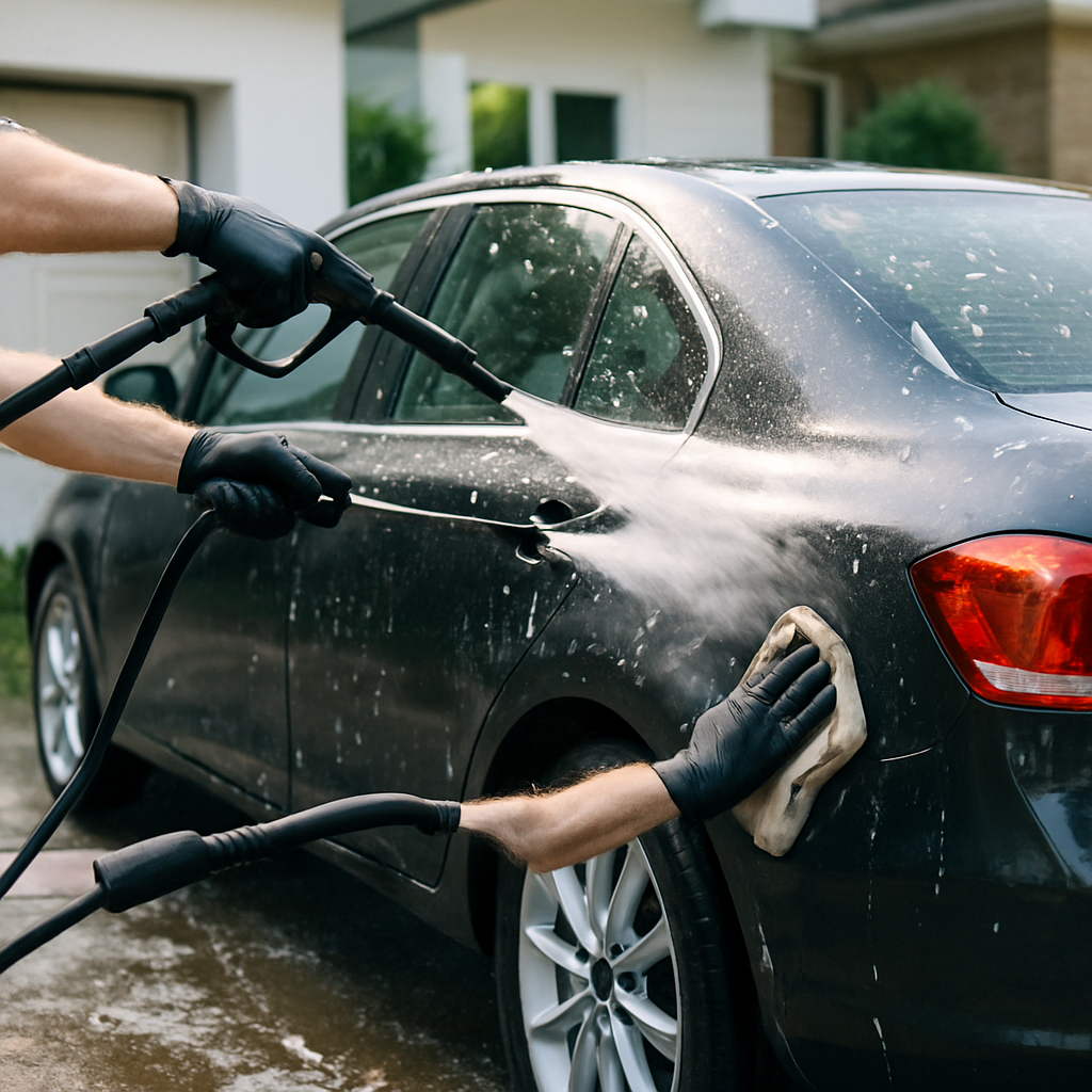 Simple placeholder image showing a car wash icon with water droplets on a soft blue background