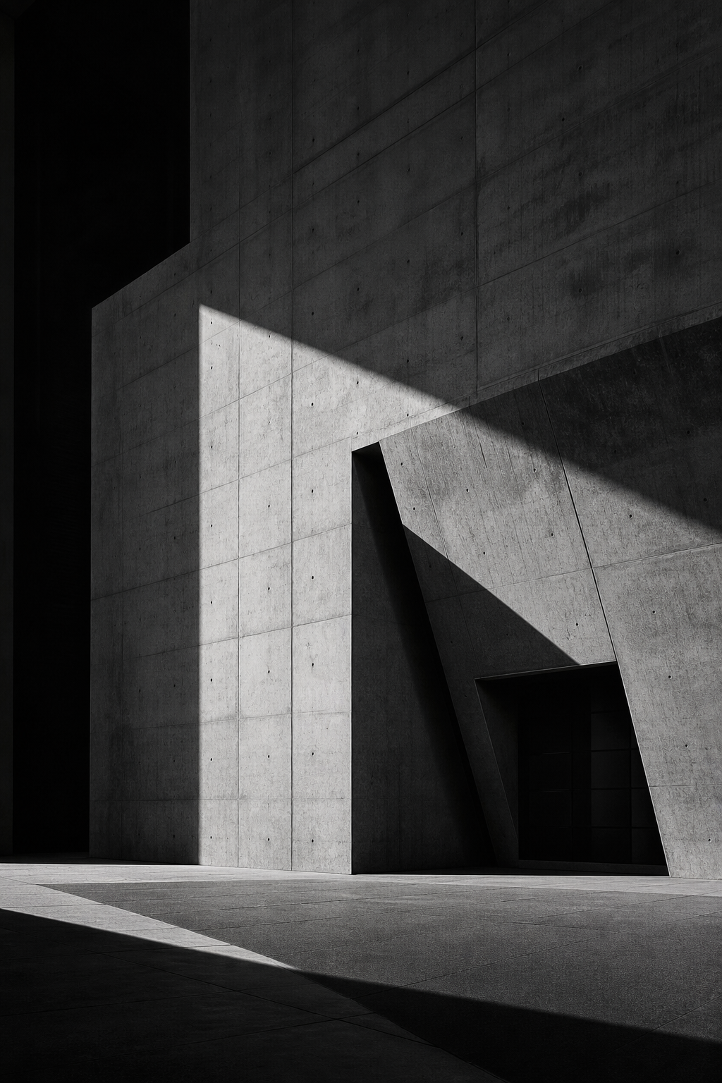 Silent Facade by Theo Marek, monochrome architecture portrait with dramatic concrete geometry