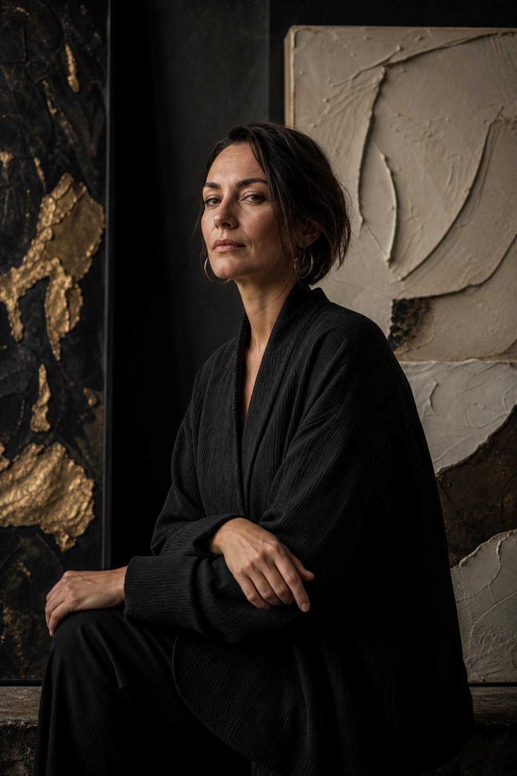 Lina Kovac portrait with textured styling and soft shadow gradients