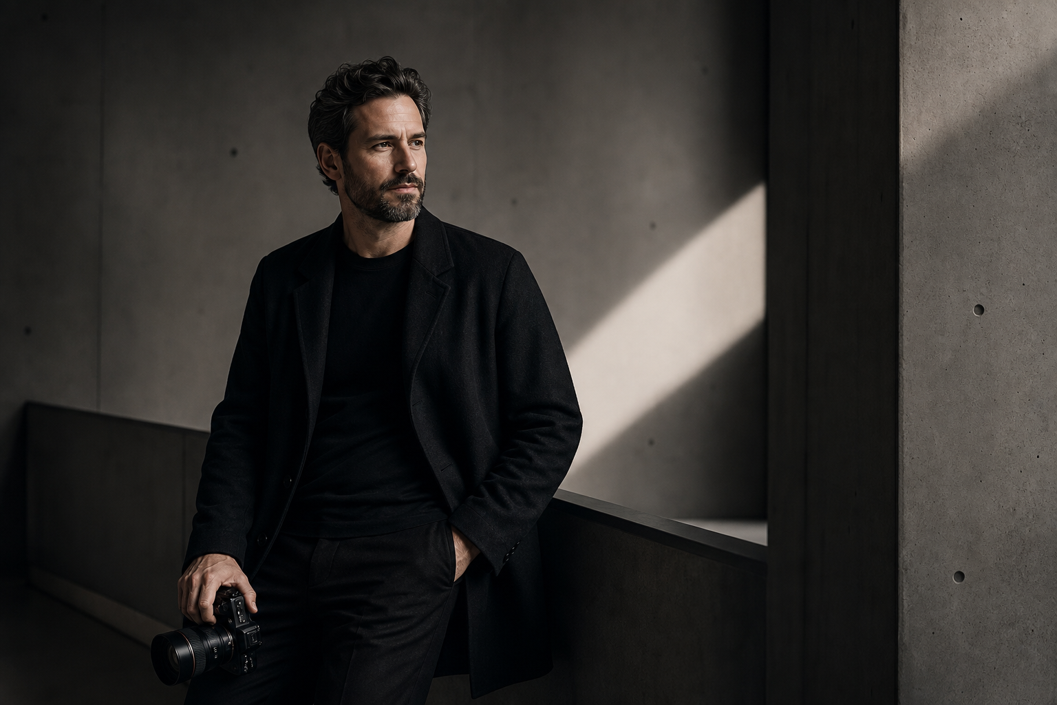 Theo Marek portrait, architectural photographer in a dark modern interior