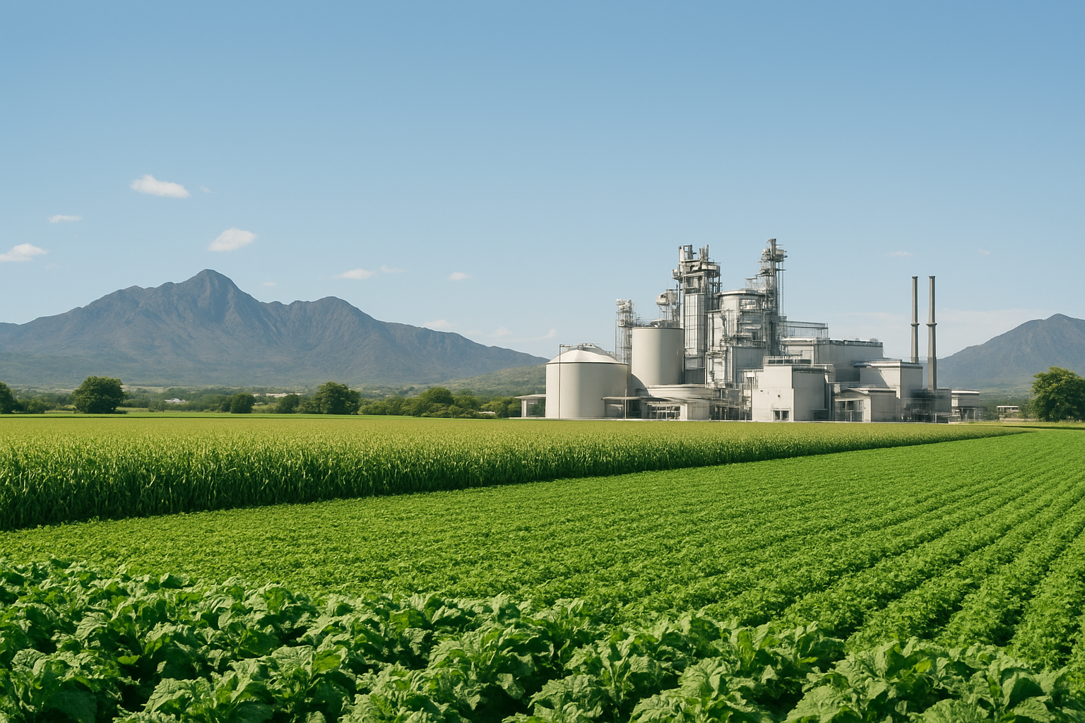 Campos agrícolas y planta agroindustrial moderna