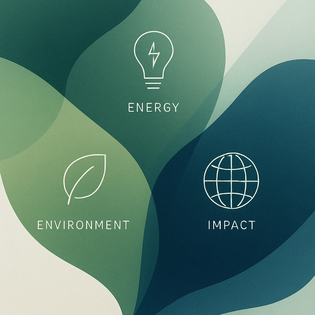 Corporate sustainability visual with green and blue highlights, symbolizing energy, environment, and impact