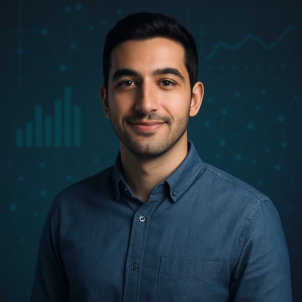 Stylish portrait of Mohamed with data-themed elements