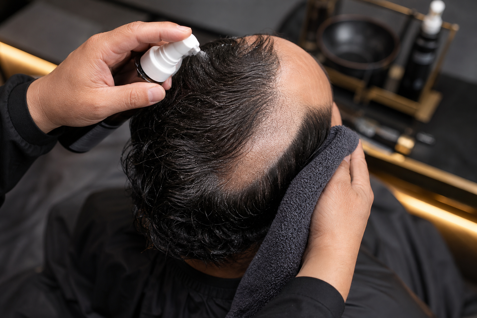 Step 2 visual showing scalp prep with gentle cleansing and towel-dried bonding area
