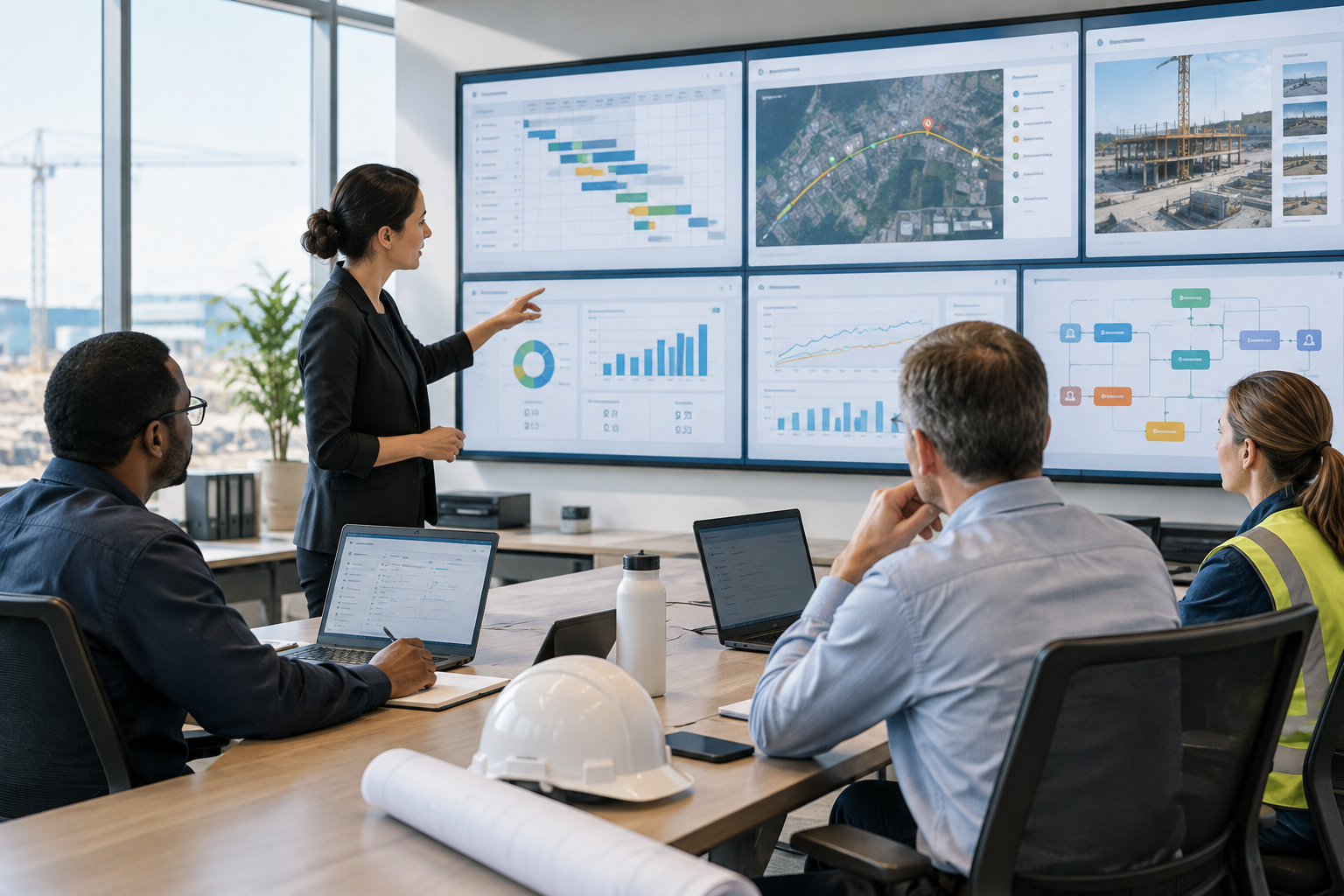 Delivery team using modern project controls dashboards and workflow automation tools in a collaborative operations setting