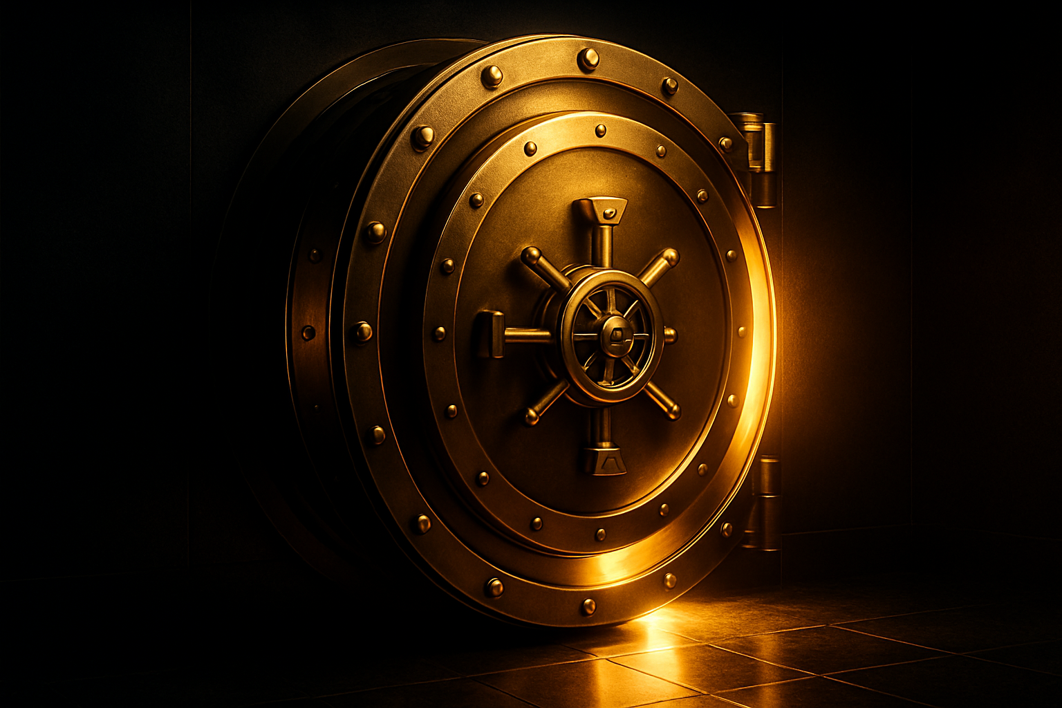 Golden jackpot vault door with glowing light spilling out