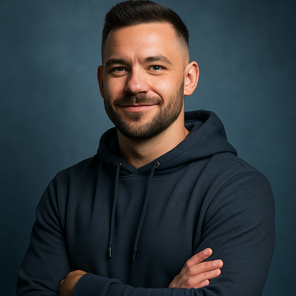 Confident man with short fade haircut and trimmed beard