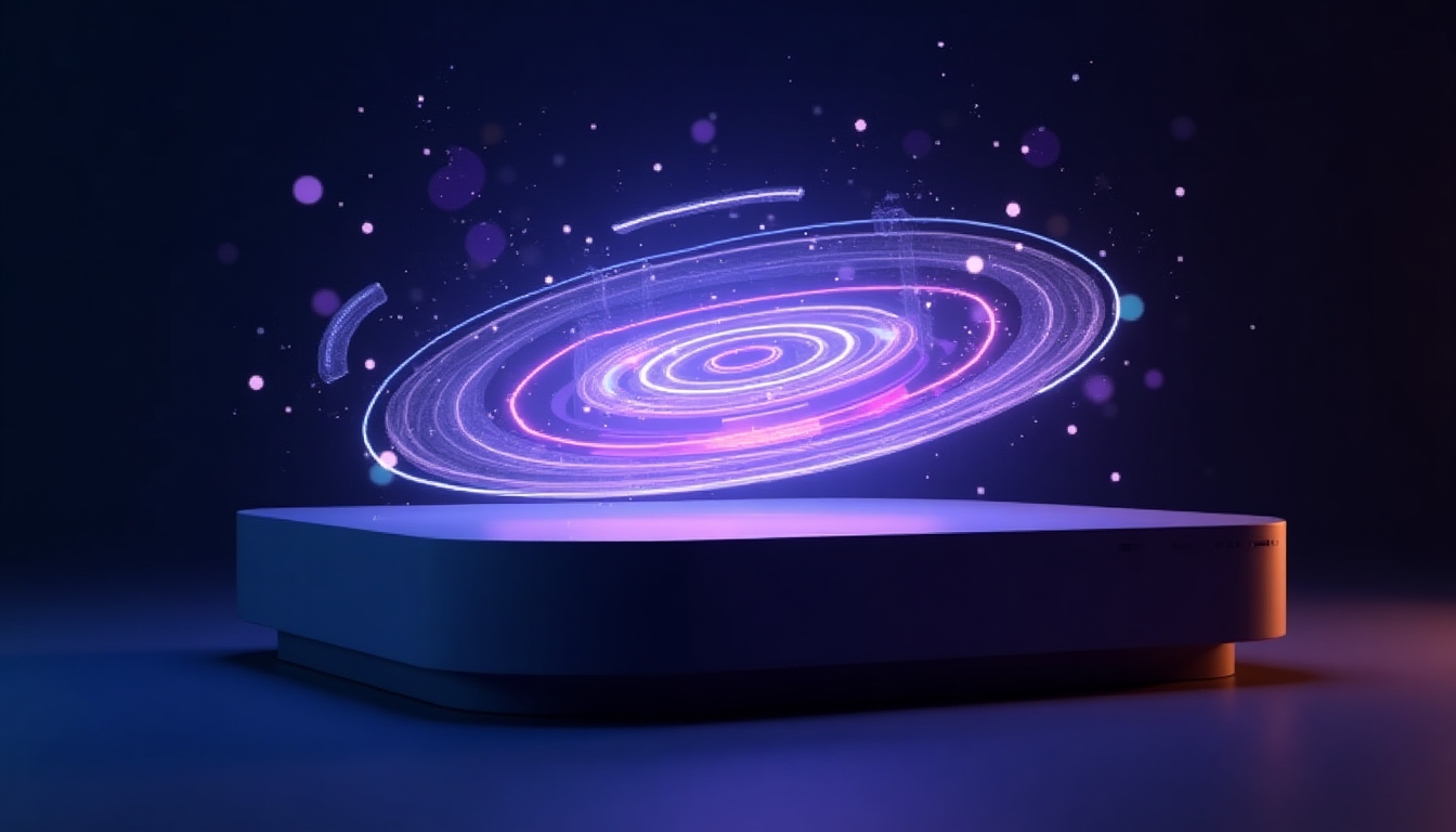 Holographic AI routines visualization above smart home console