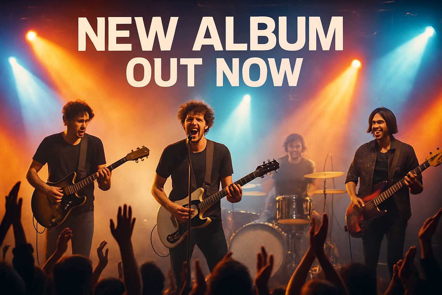 Band performing on stage for album release