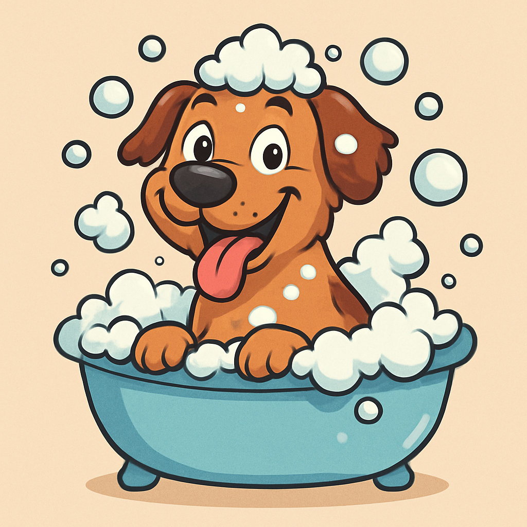 Dog with bubbles in a bath