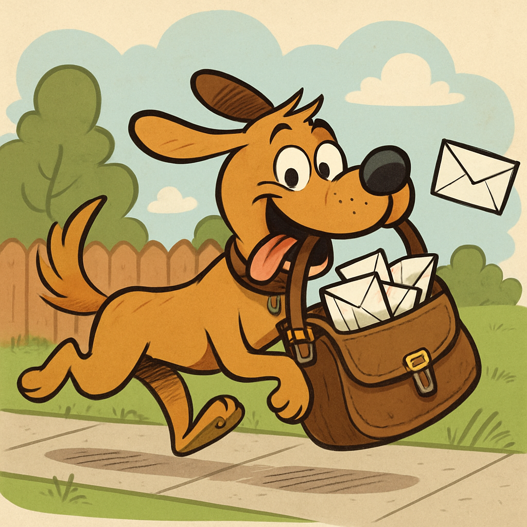 Dog chasing mailman cartoon