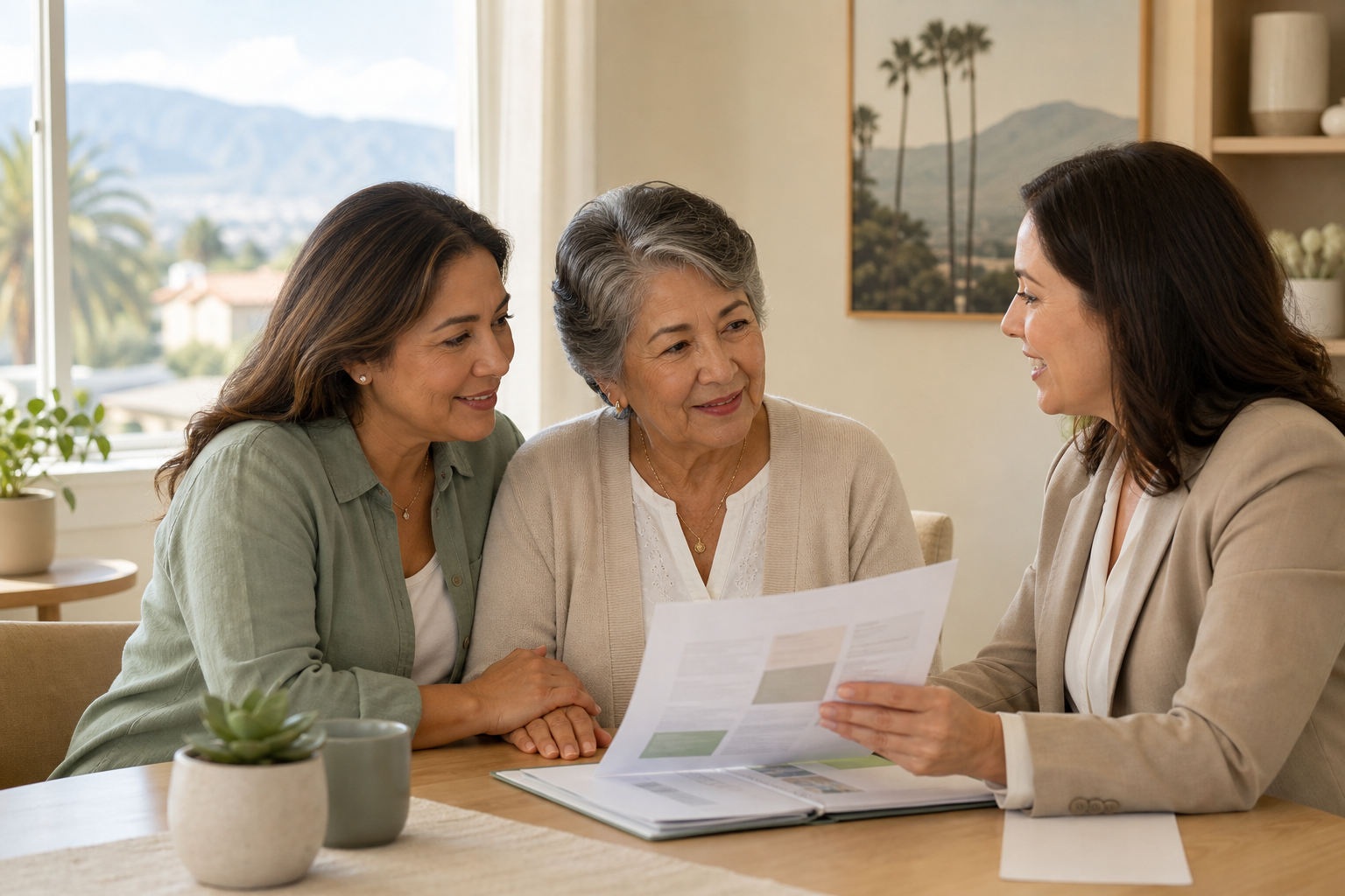 Welcoming family guidance conversation about senior placement options in Moreno Valley