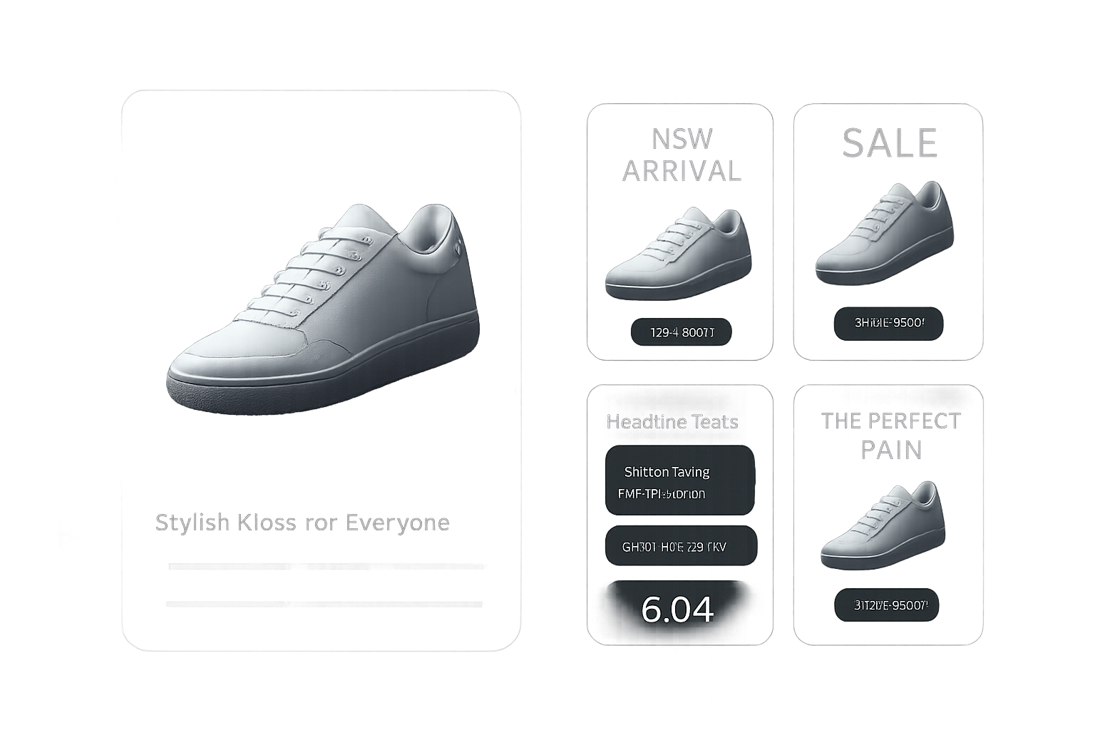 Dark glassmorphic ecommerce ad creative board with product visuals and conversion metrics