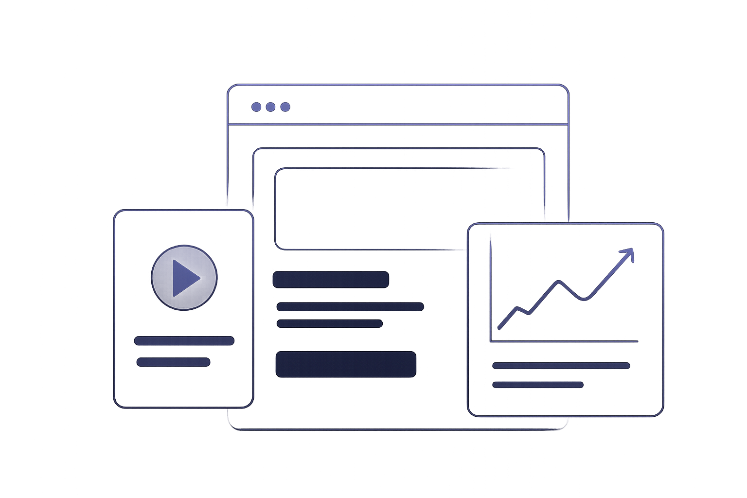 Premium abstract agency showcase scene with dark violet gradients, translucent interface layers, and refined campaign and website mockup energy