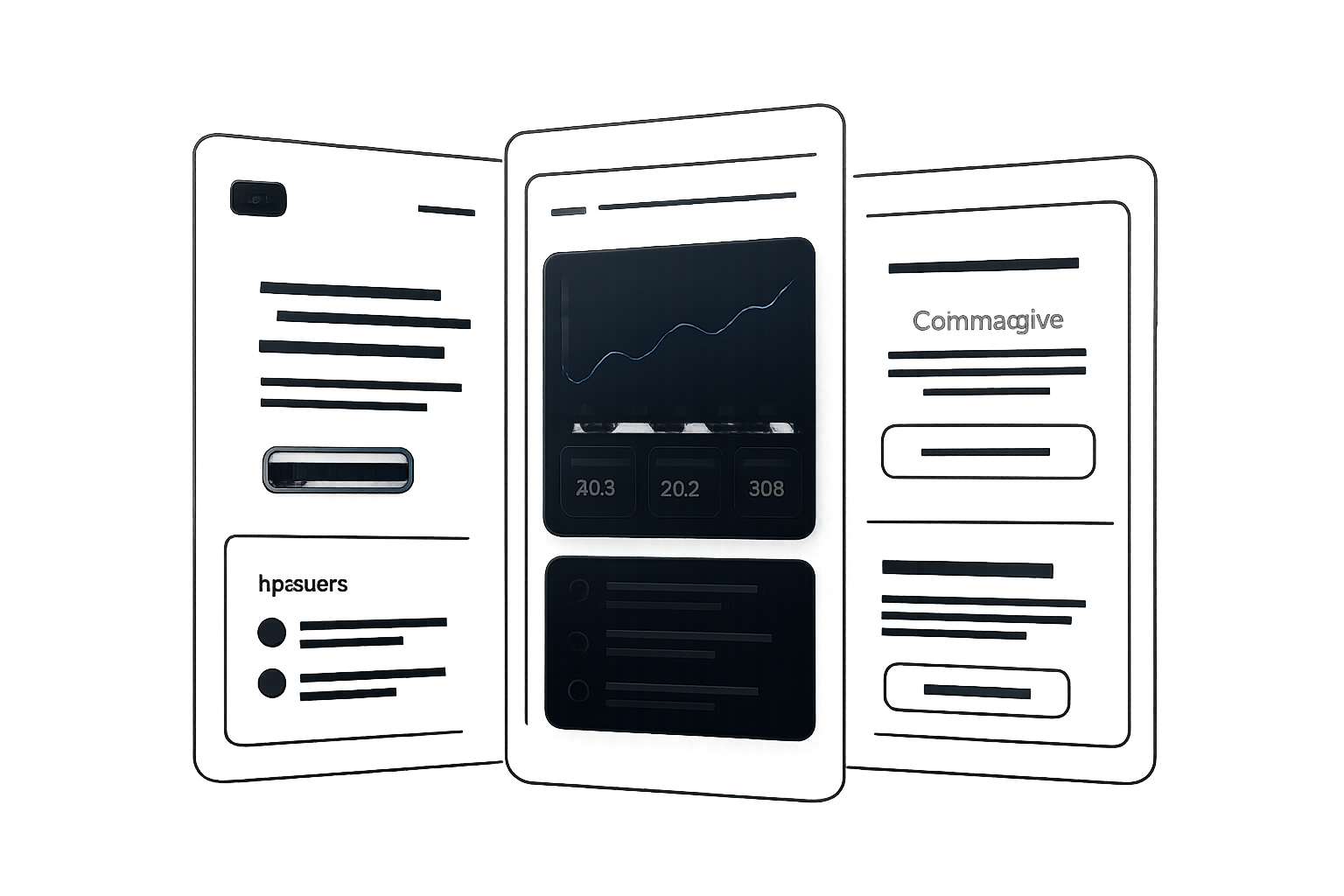 High-end dark SaaS landing page sequence with campaign messaging and product UI frames