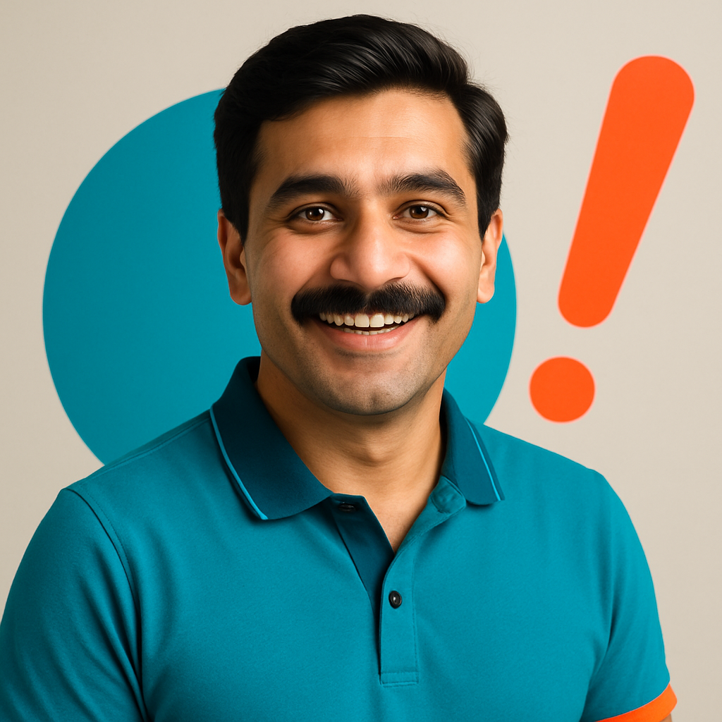 Hassan Mirza, Pakistani man with mustache, dark hair, friendly expression