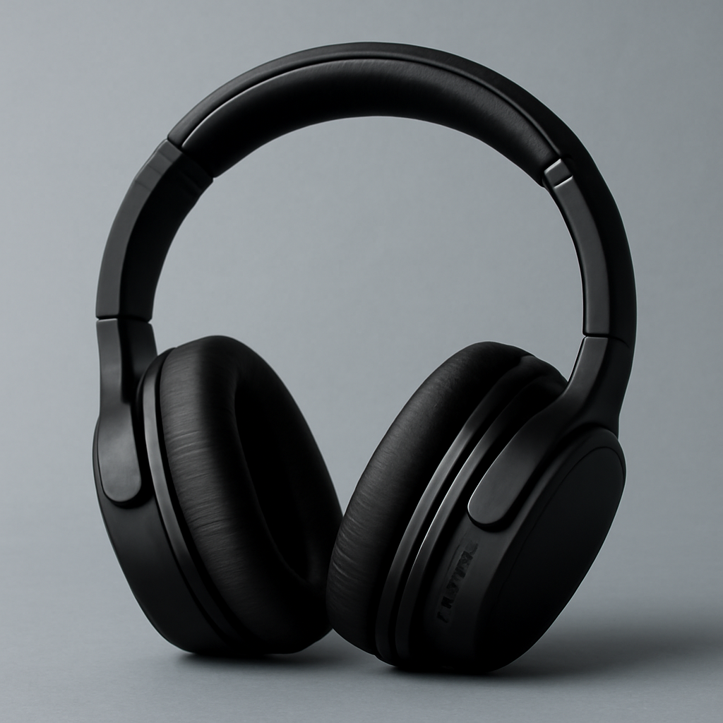 Best-selling wireless headphones, over-ear, matte black, on a cool gray background