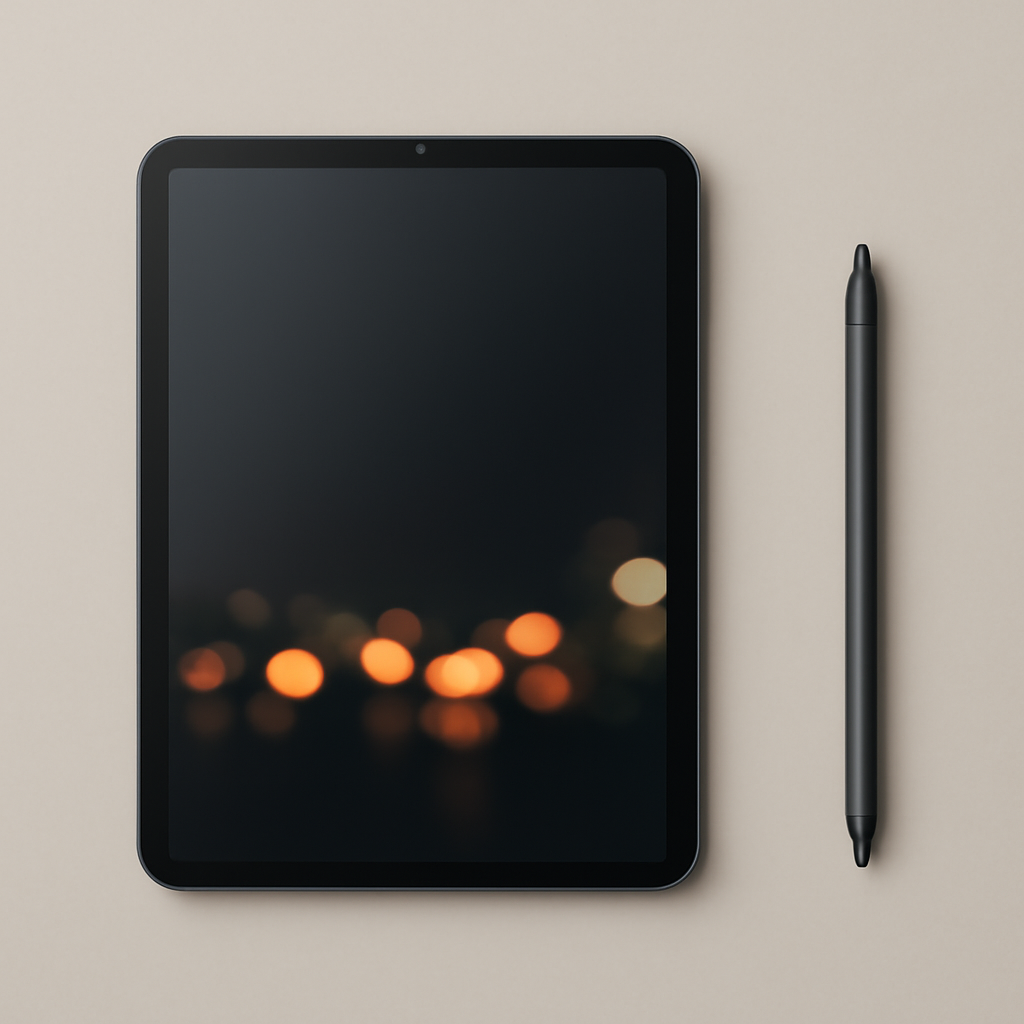 Sleek gray tablet with stylus