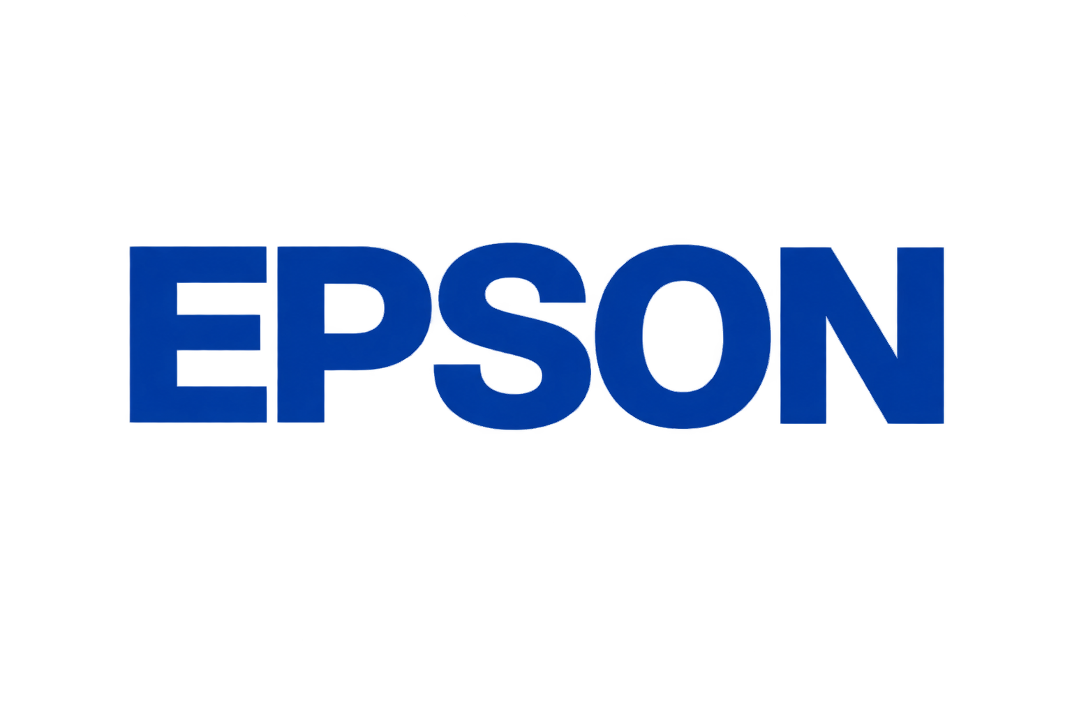 EPSON 深蓝色无衬线字标，几何结构简洁