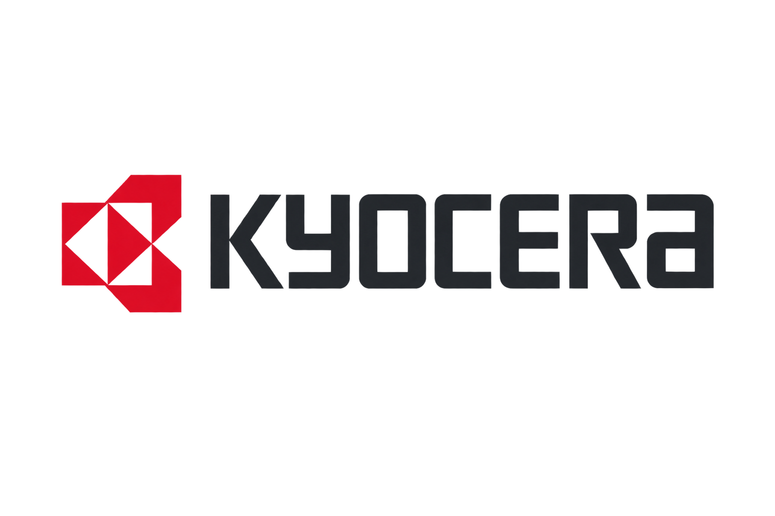 Kyocera 红色角形符号与深色字标组合，保持企业品牌识别