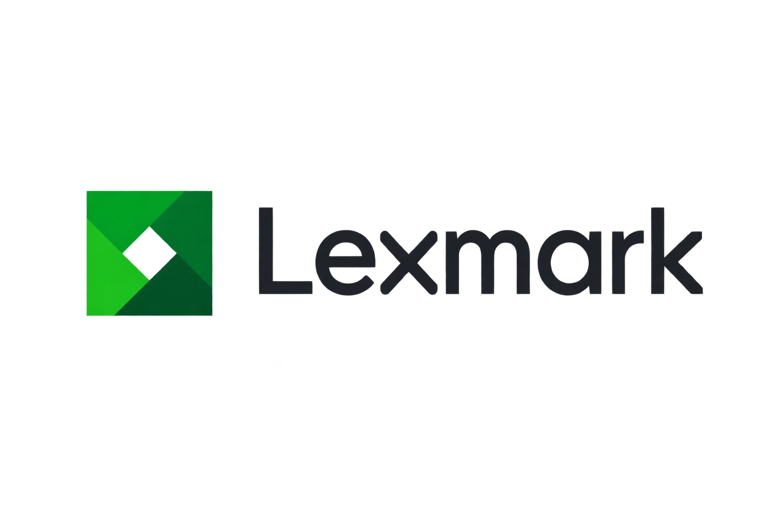 Lexmark 深灰字标搭配绿色菱形图形，接近官方识别