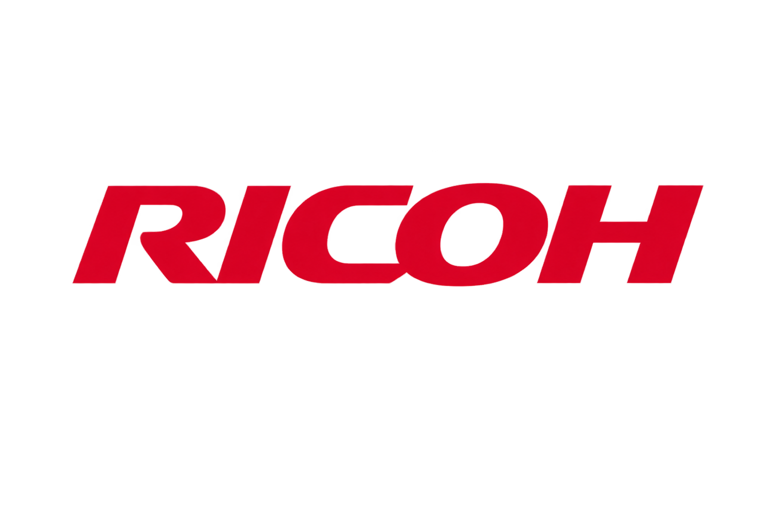 RICOH 红色字标，字重与倾斜角度接近官方识别