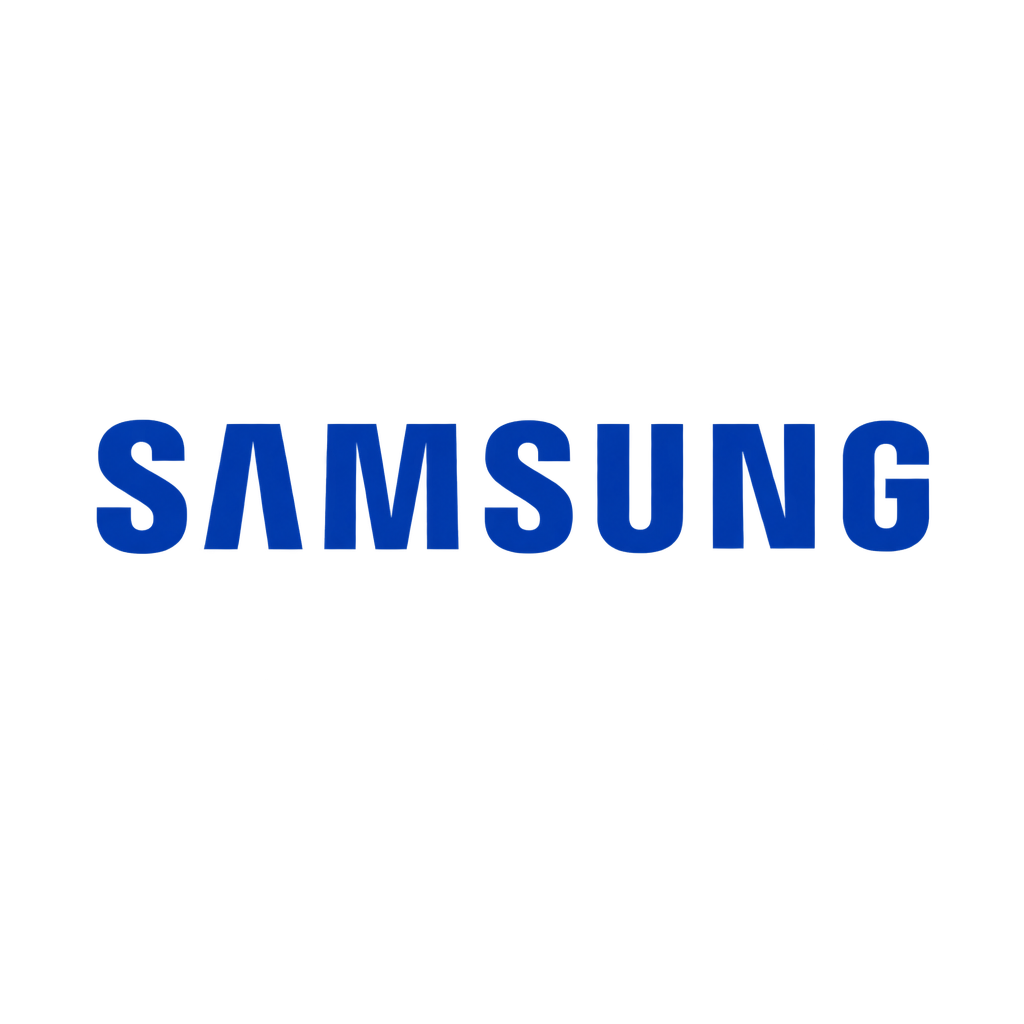 Samsung 蓝色字标，字距与轮廓接近官方企业识别