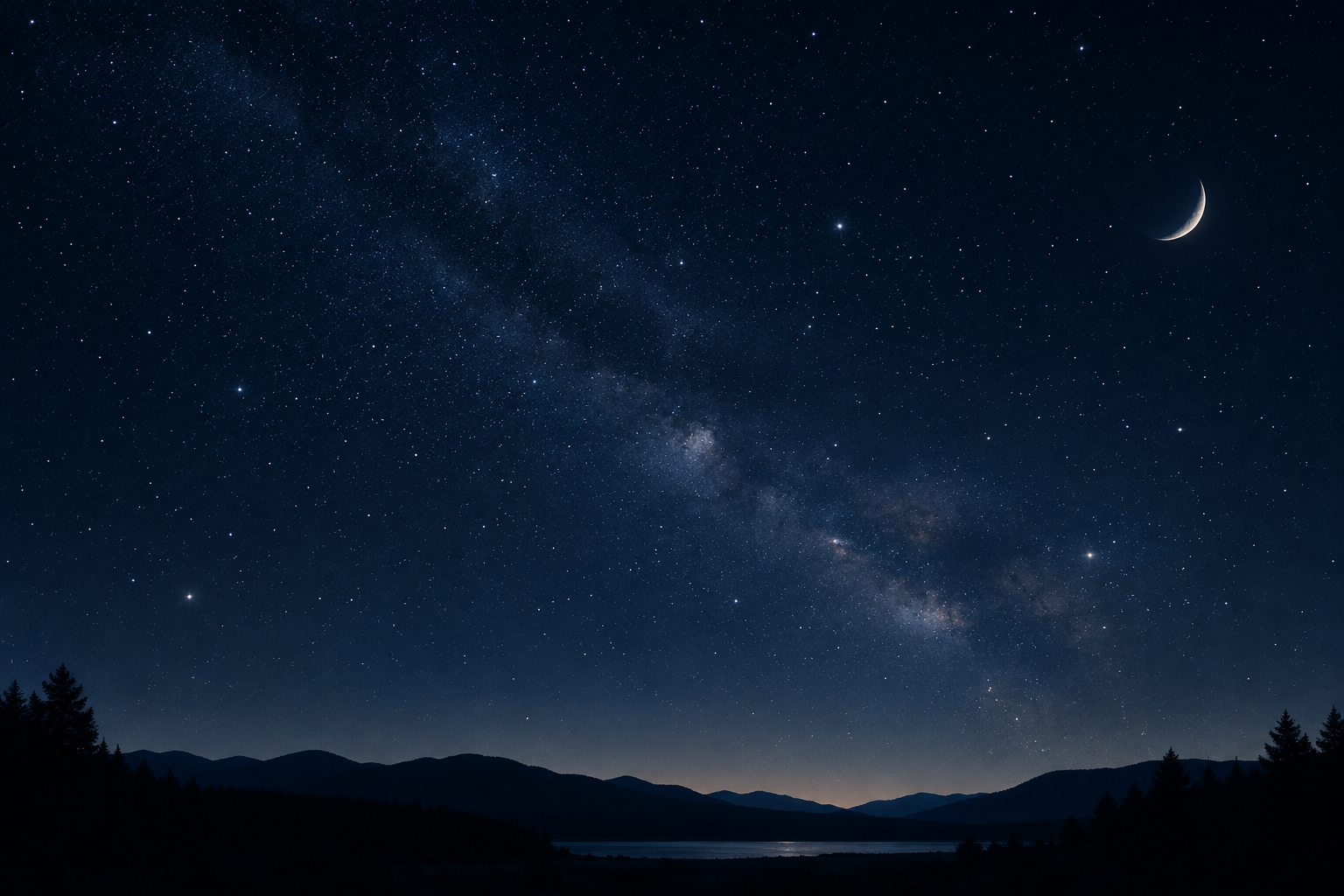 Serene night sky with scattered stars above a dark, low horizon line