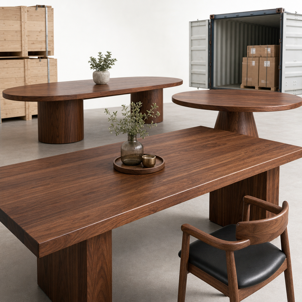 Premium solid wood dining and conference tables prepared for export
