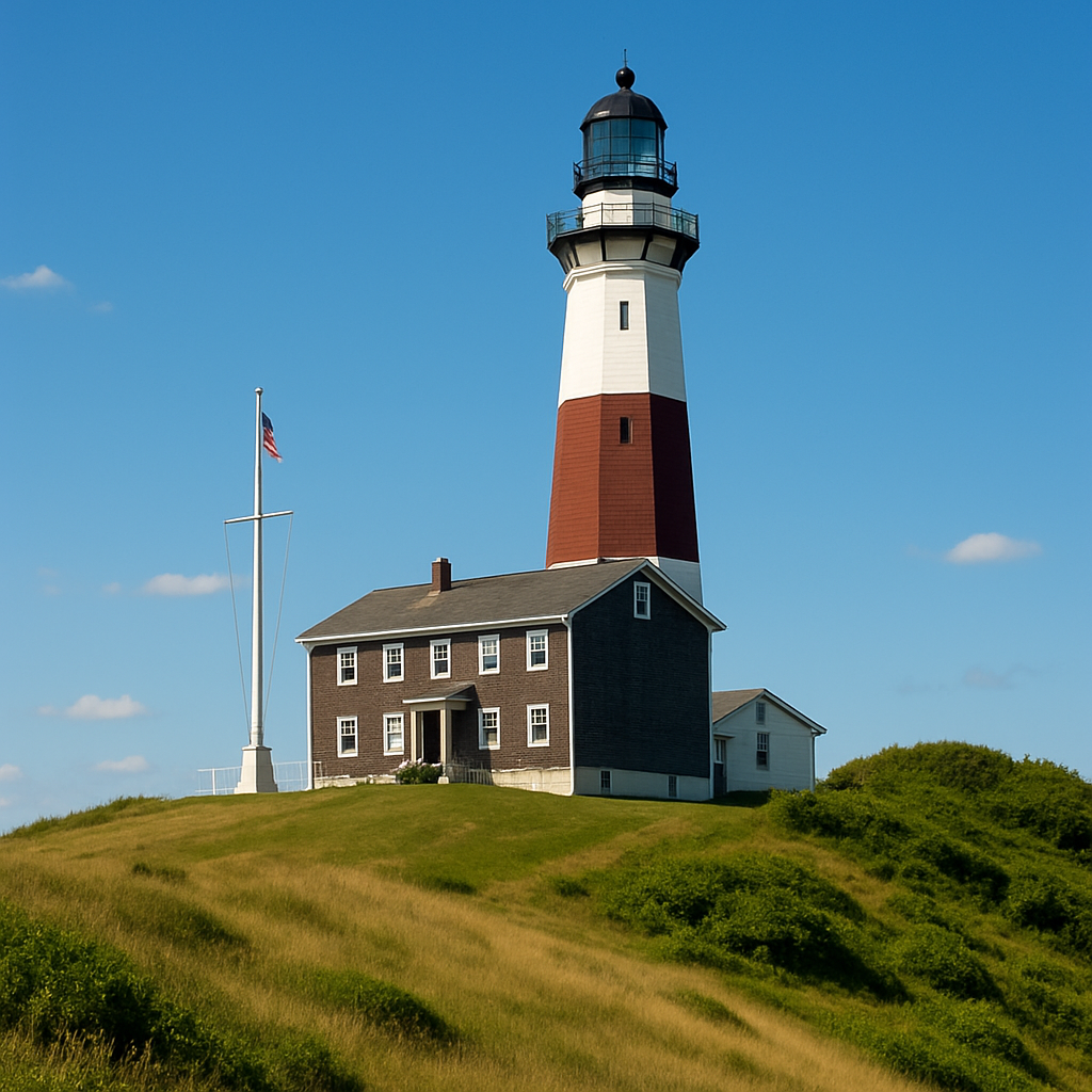 Montauk Point Lighthouse against a summer sky