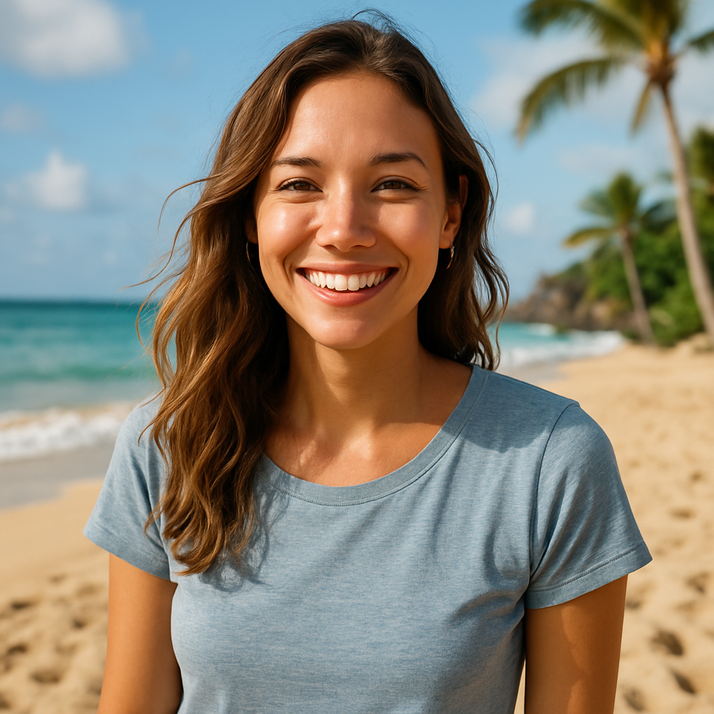 Traveler portrait - smiling young woman at the beach