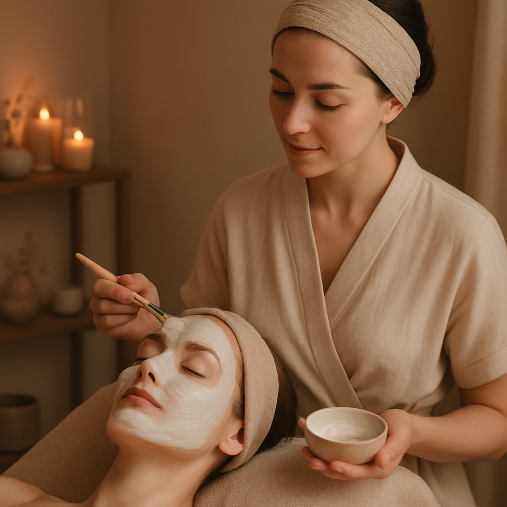 Cliente recebendo tratamento de beleza premium em ambiente sofisticado