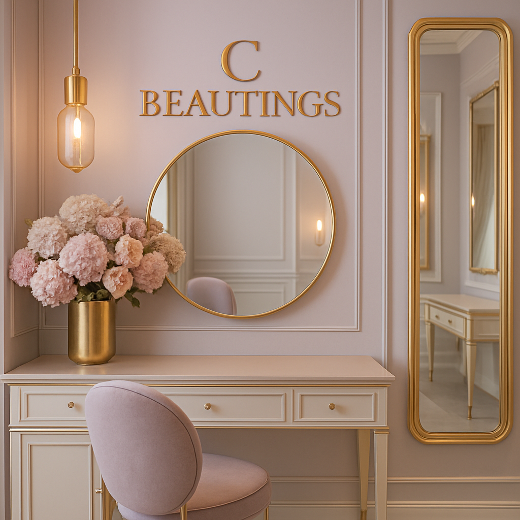 Detalhe de decoração luxuosa e feminina do salão