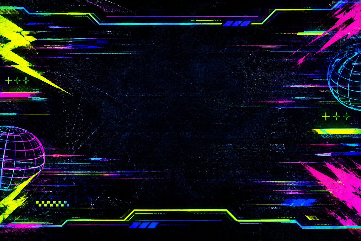Abstract neon meme-tech filler art with glitch lines, grid texture, and geometric overlays for a replaceable campaign banner