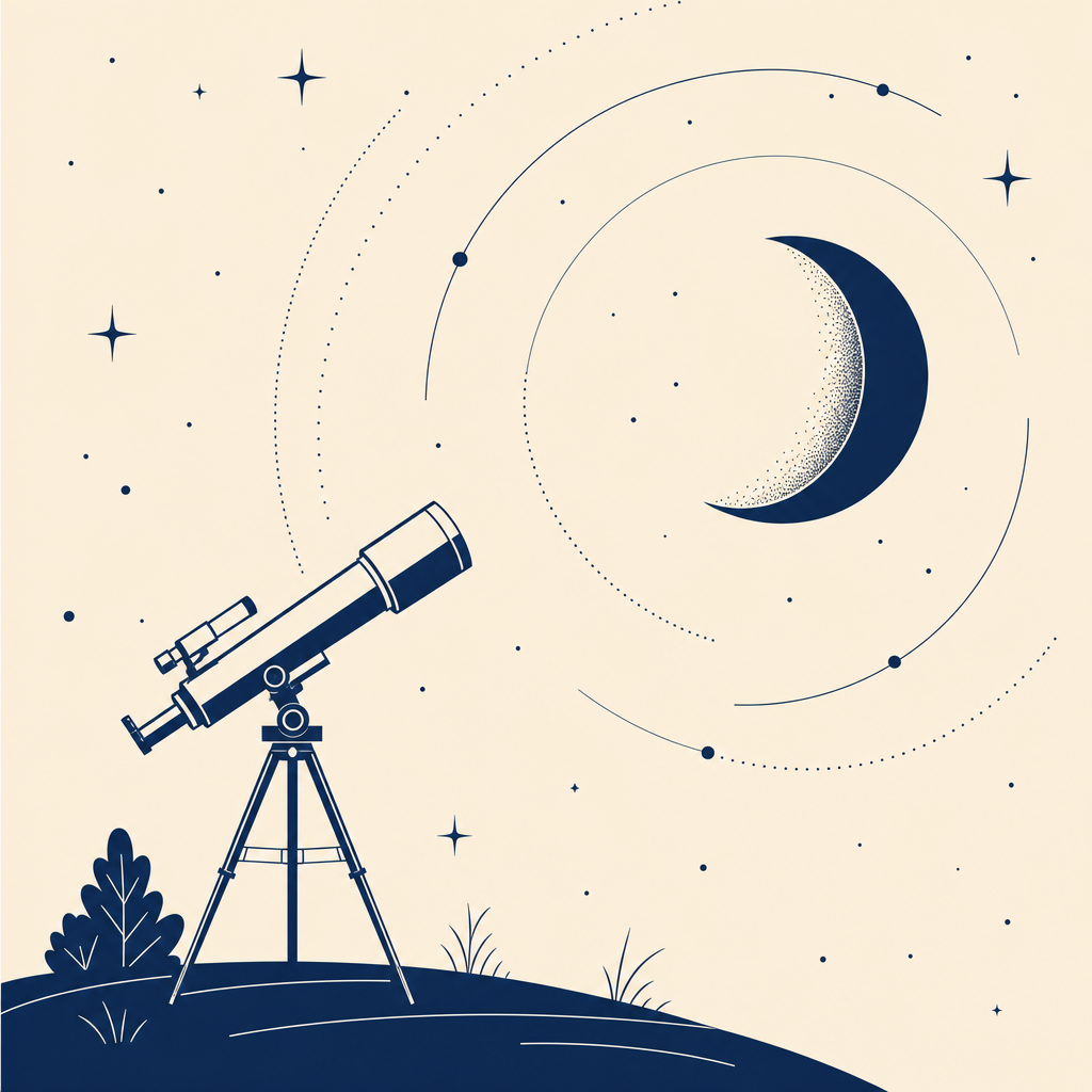 Calm line-and-shape astronomy illustration supporting meetup announcements