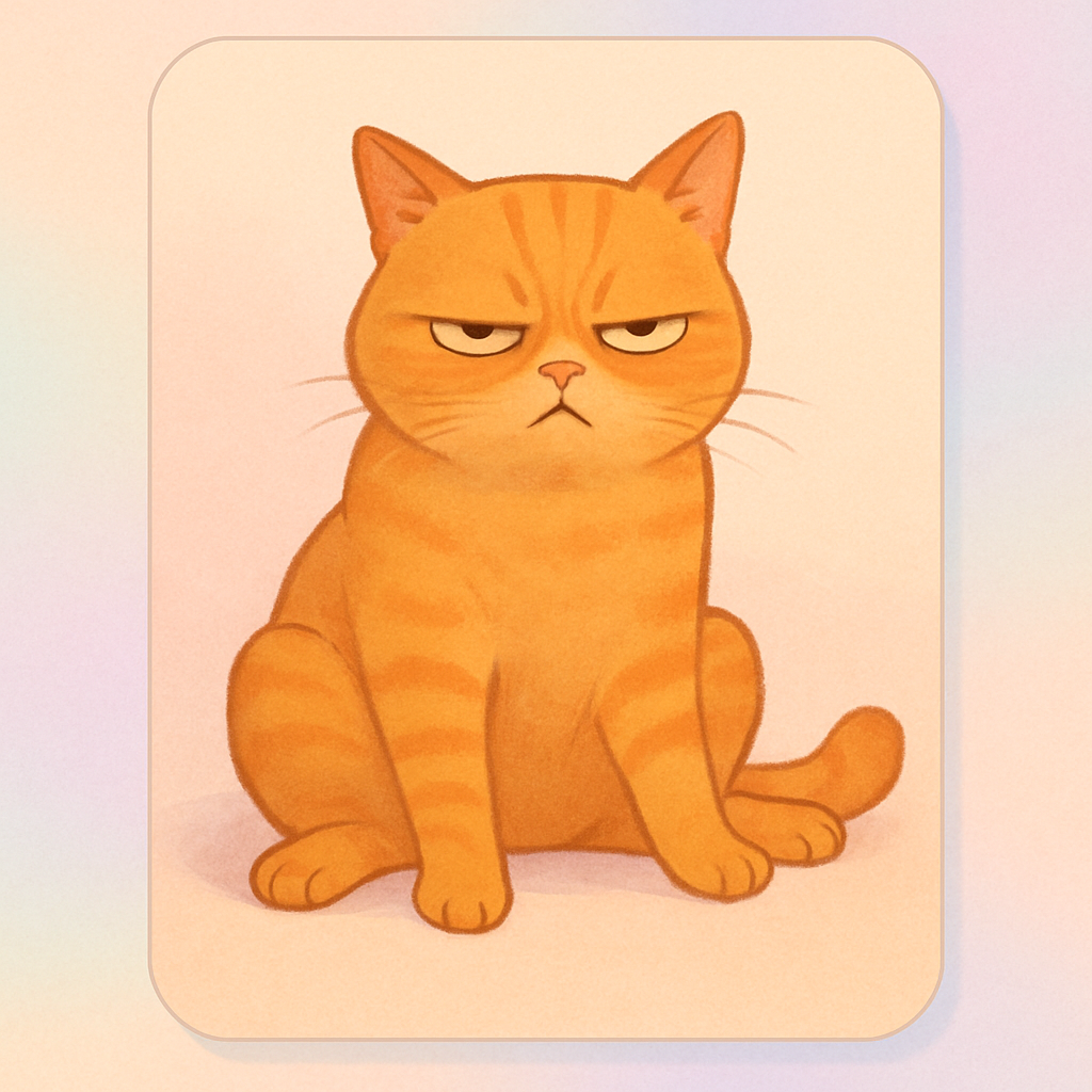Orange cat with grumpy face and half-closed eyes