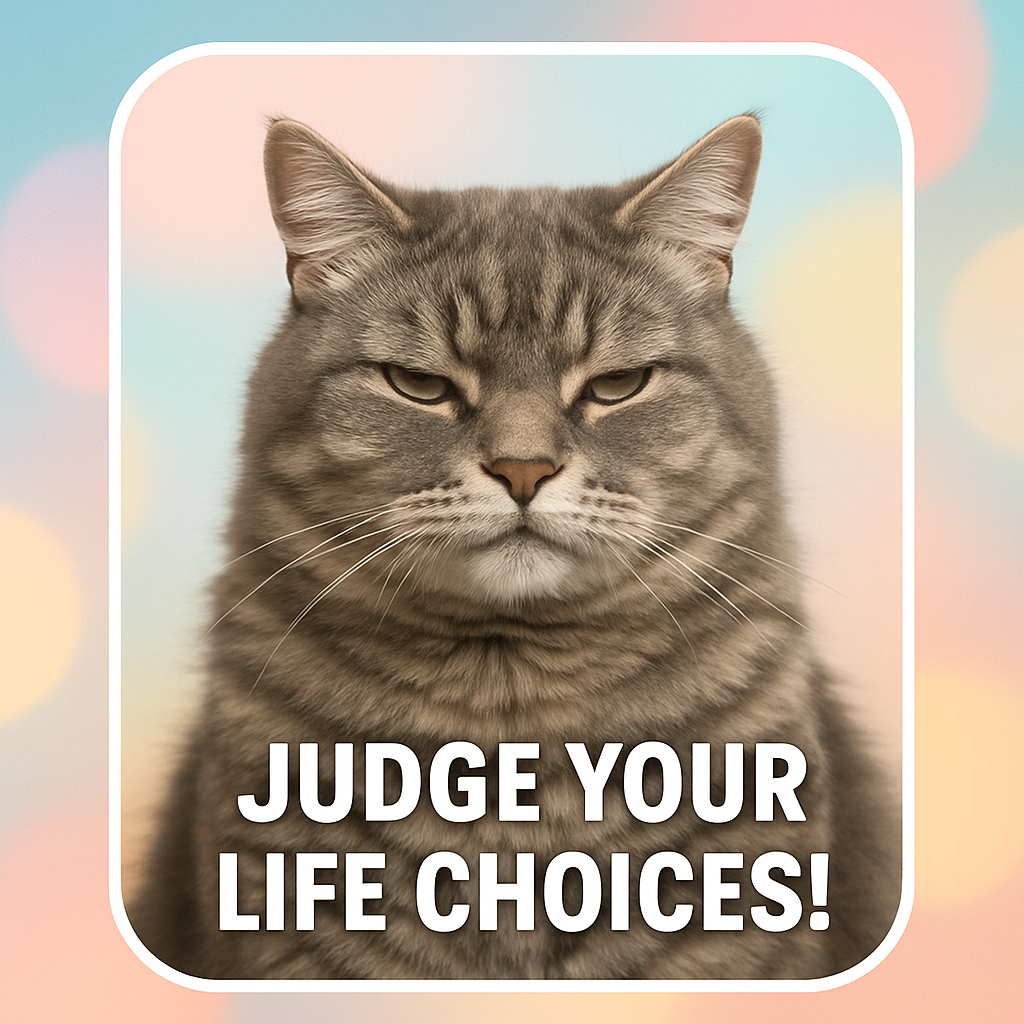Large fluffy gray tabby cat with narrowed eyes, looking judgmental