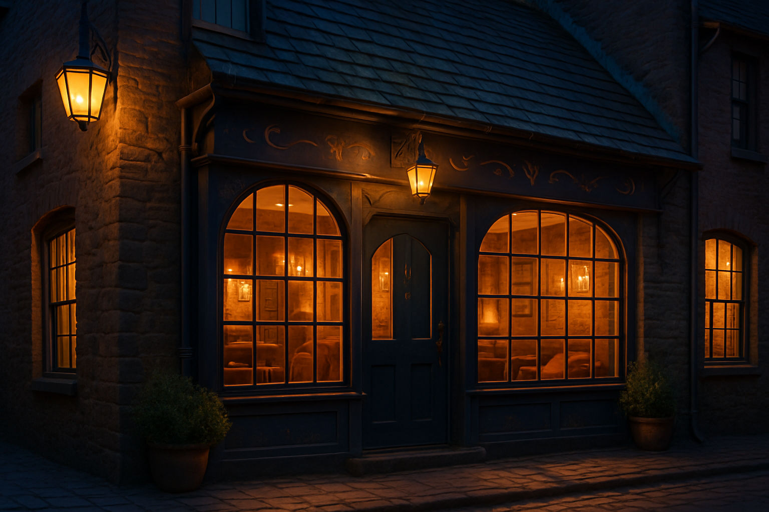 Warm view of the kava bar entrance and cozy seating with playful magical decor
