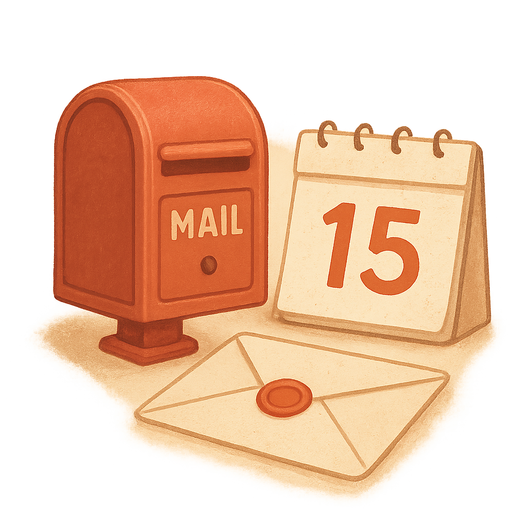 Warm retro illustration of a mailbox and sealed letter with soft nostalgic colors
