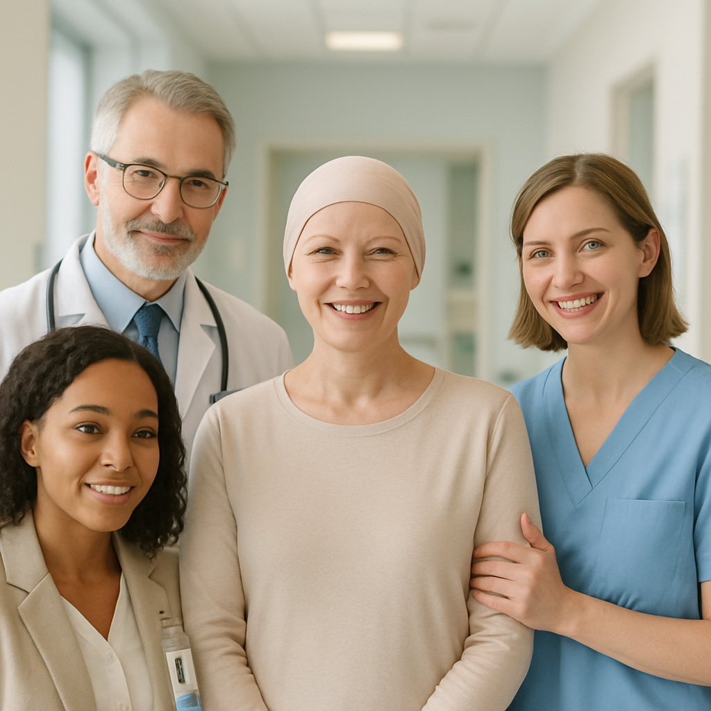 Caring oncology team supporting a patient