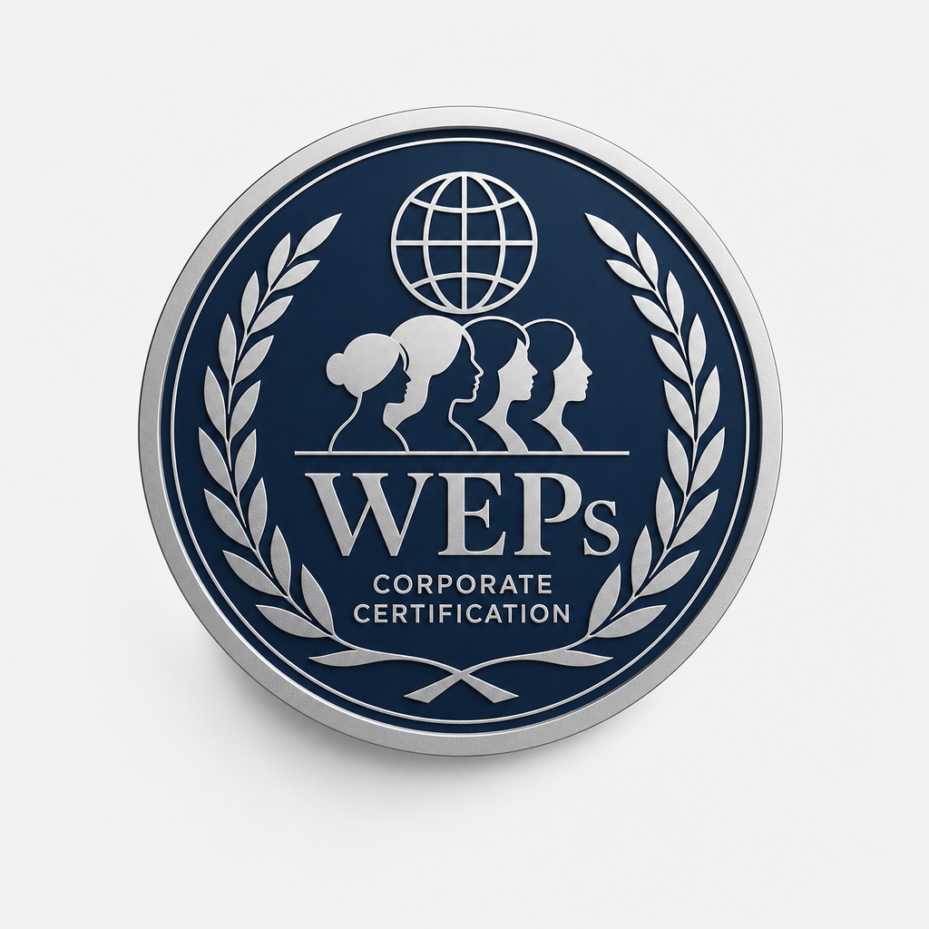 WEPs corporate certification badge in navy and silver