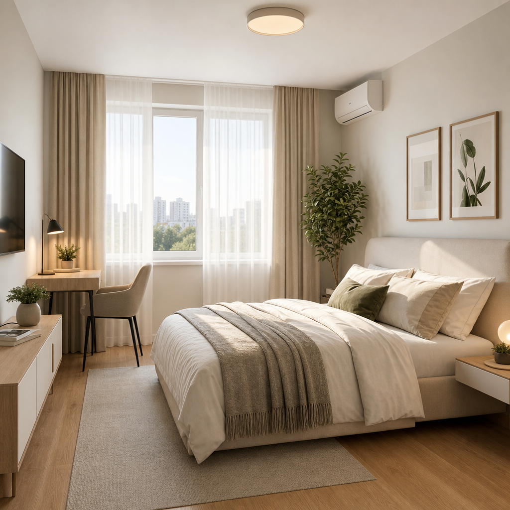 Smart starter apartment with great transit links bedroom view