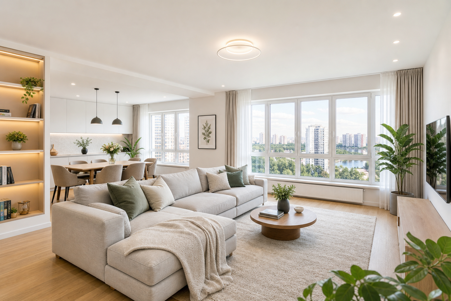 Family apartment close to parks and riverfront living room view