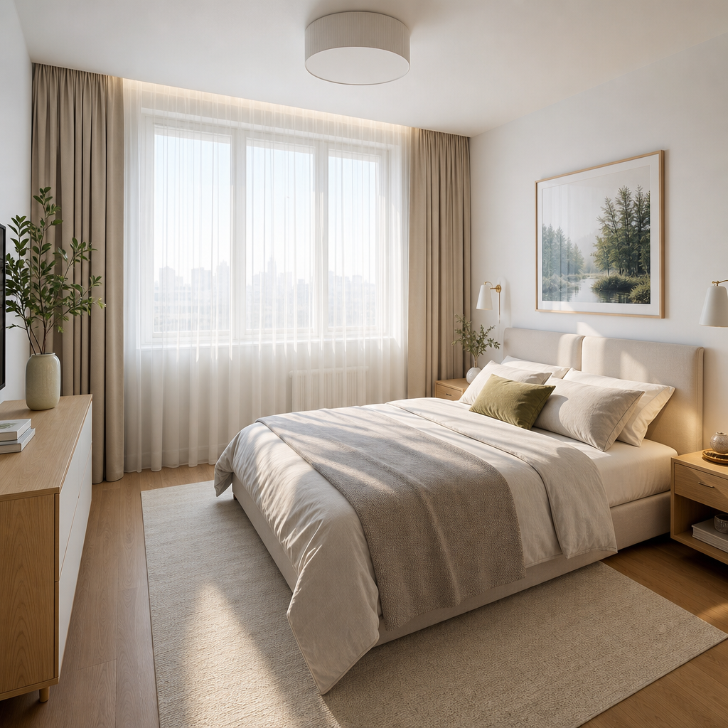 Family apartment close to parks and riverfront bedroom view