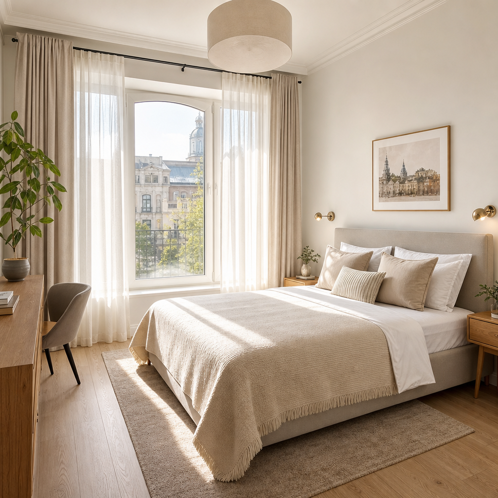 Stylish Podil flat with historic charm bedroom view