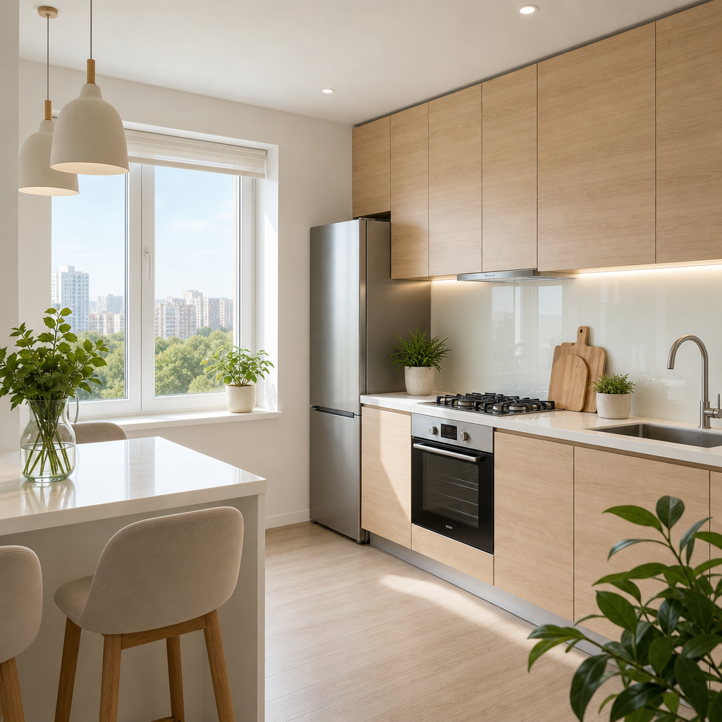 Modern home near green spaces kitchen view