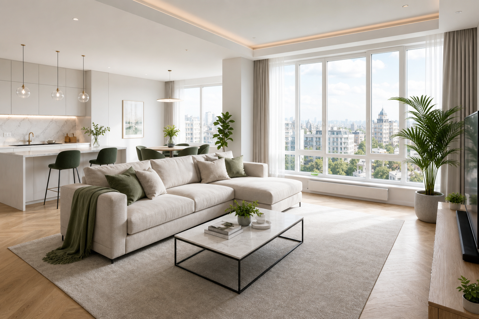 Light-filled apartment near central Kyiv living room view
