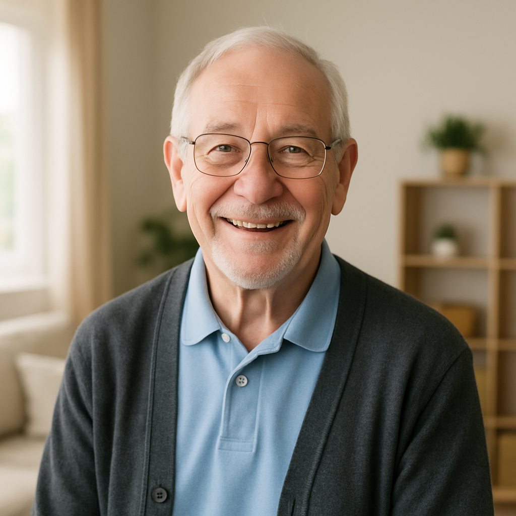Elderly male caregiver testimonial giver
