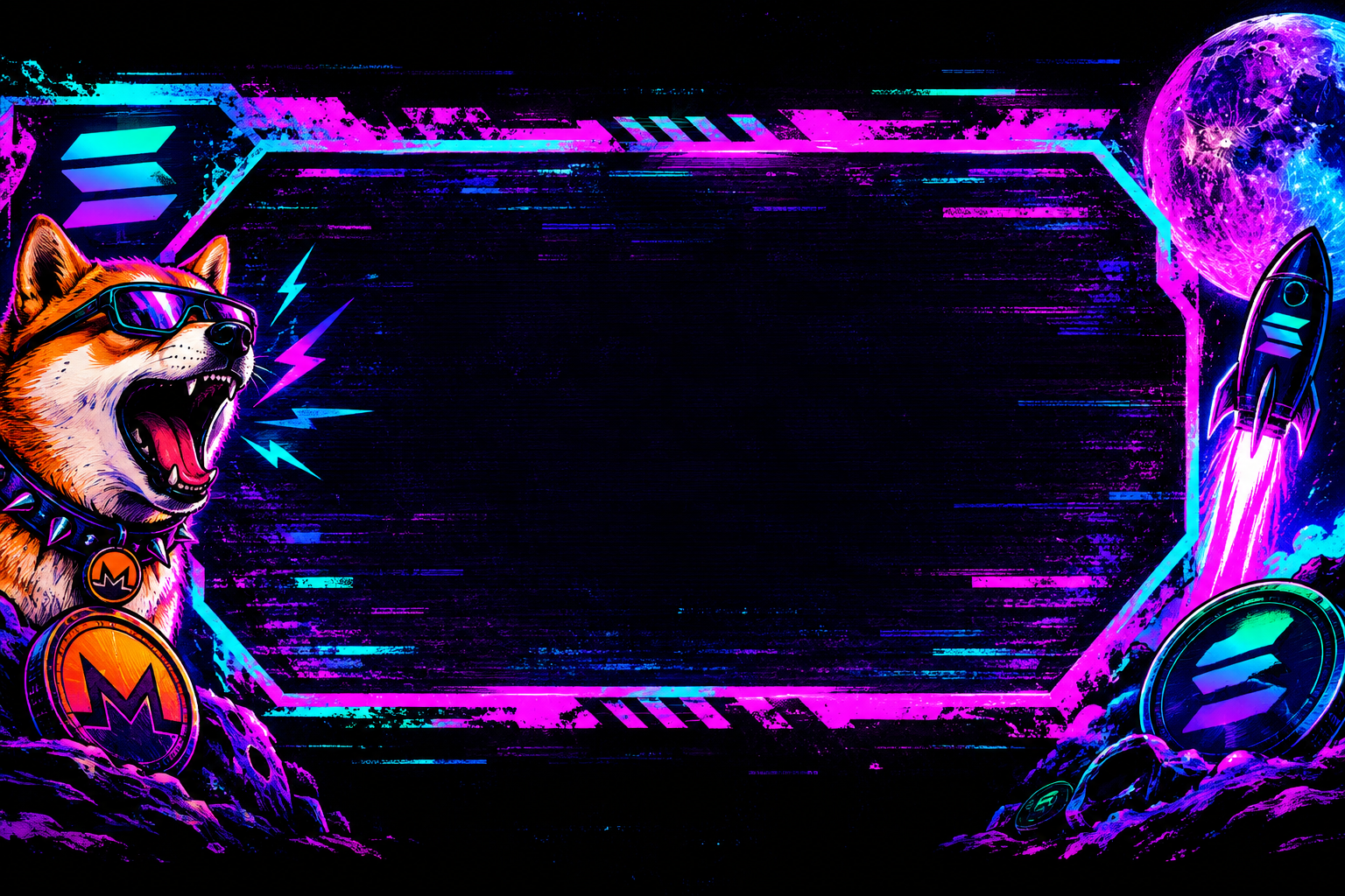 Framed horizontal placeholder banner with neon meme styling and clear coming soon space reserved for a future Monero dog launch banner