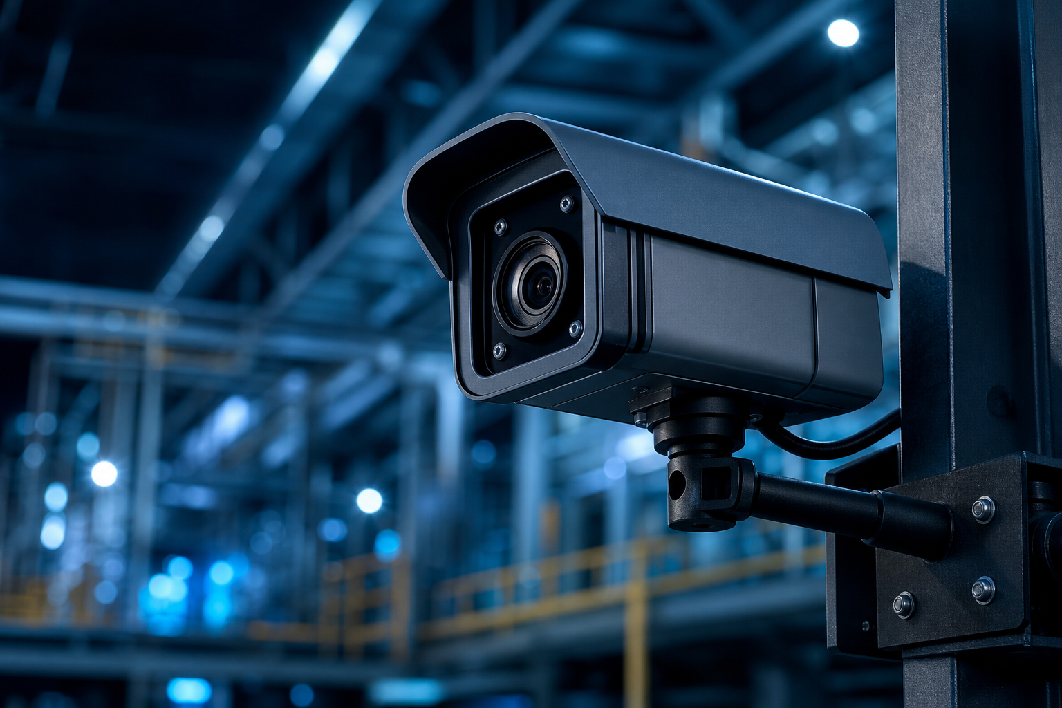 Cámara CCTV industrial de alta definición con carcasa metálica y lente angular